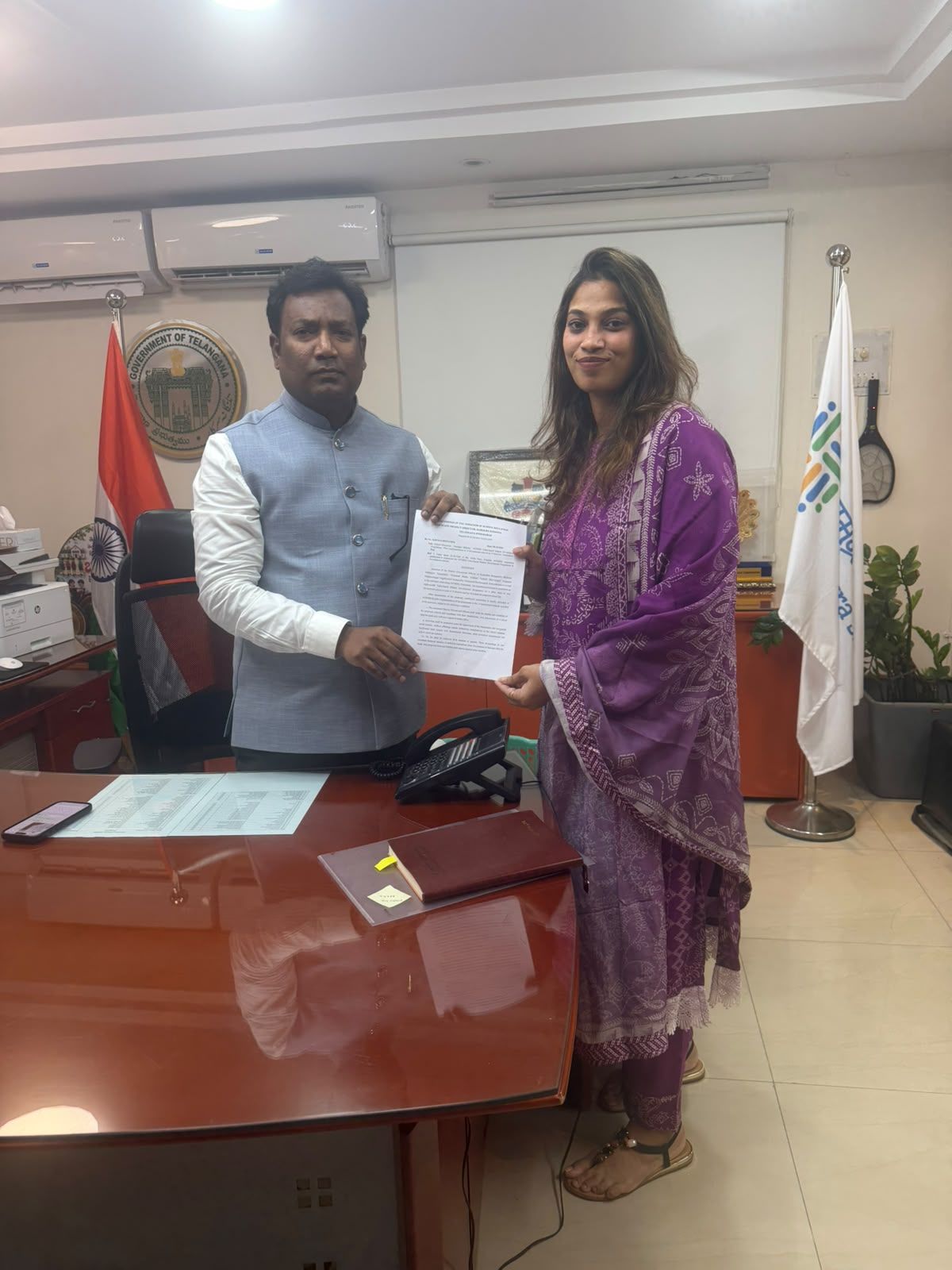 Founder Farha Naaz with Naveen Nicolas, Director, Telangana Education Board